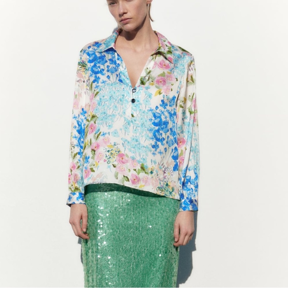 Zara Satin Effect Floral Blouse